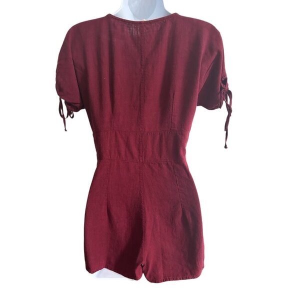 L.A. Hearts Women’s Maroon Button Down Romper - Picture 2 of 2